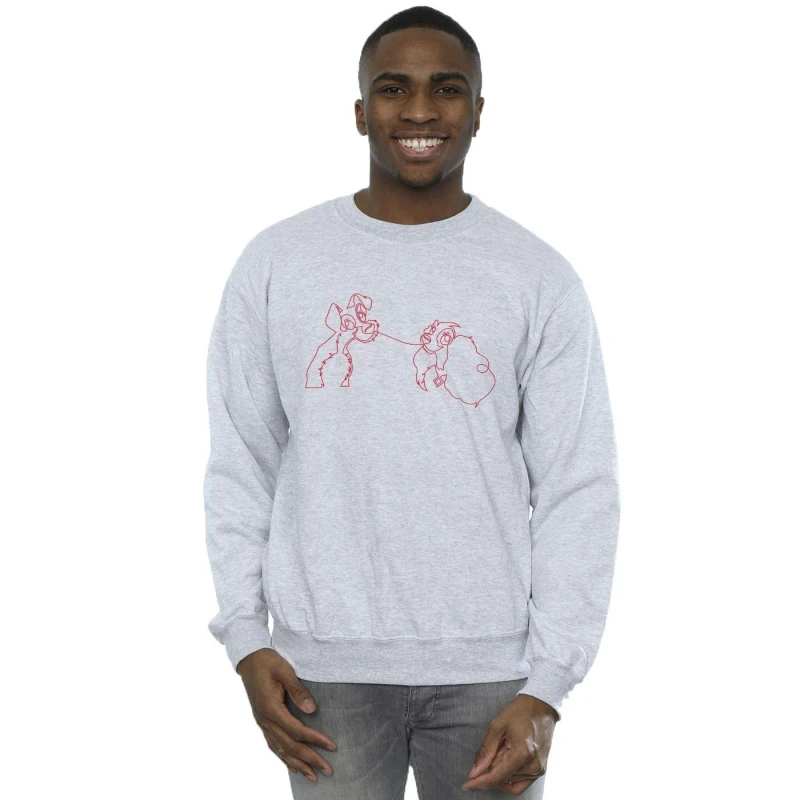Image of Disney Men Lady And The Tramp Spaghetti Outline Sweatshirt in Grey Size: Small Grey S Male 5063153439818