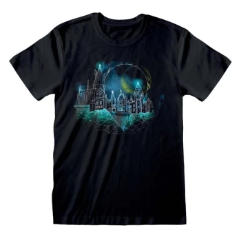 Image of Harry Potter - Wireframe Hogwarts Unisex Large T-Shirt - Black