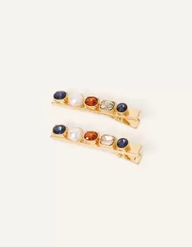 Image of Accessorize Womens Mixed Gem Pearl Hair Clips Set of Two