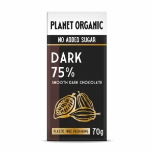 image of Planet Organic No Added Sugar Dark 75% Chocolate 70g