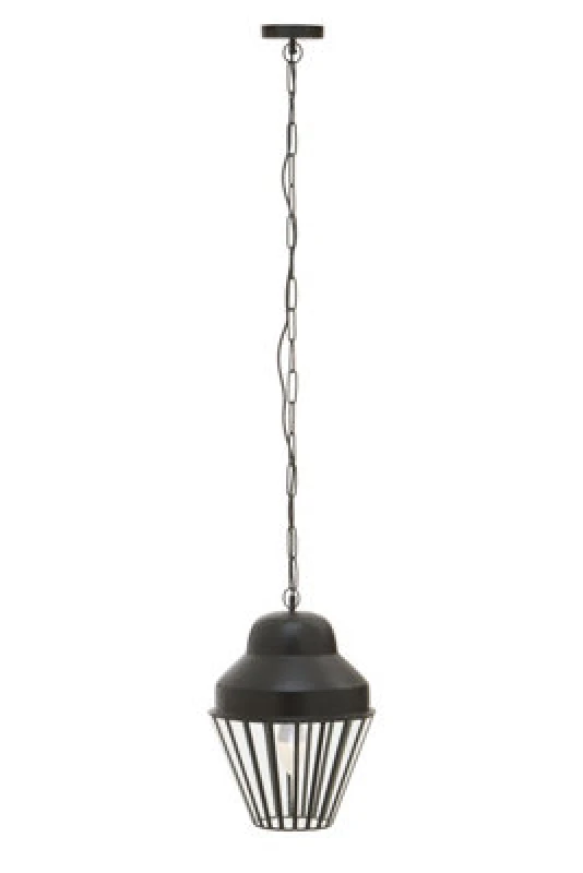 Image of Orsina Black One Bulb Pendant Light, Industrial Cage Design With Glass Panels, Tapered Black Frame Ceiling Fixture