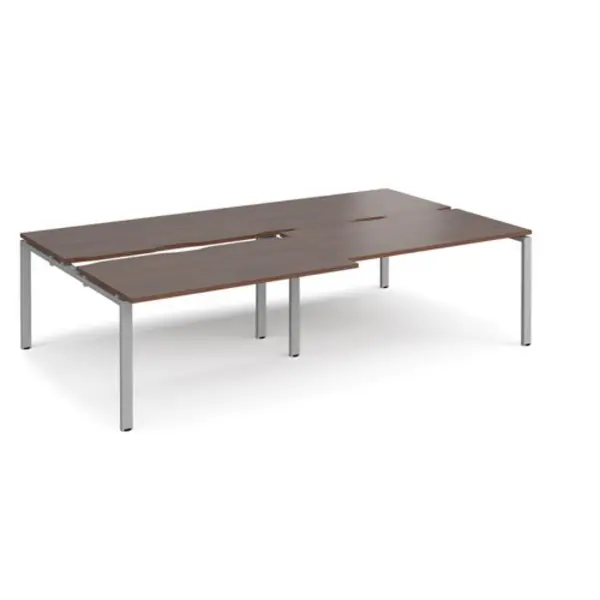 Image of Adapt Bench Desk 4 Person Rectangular Desks 2800mm With Sliding Tops Walnut Tops With Silver Frames 1600mm Depth Adapt Walnut STE2816-S-W