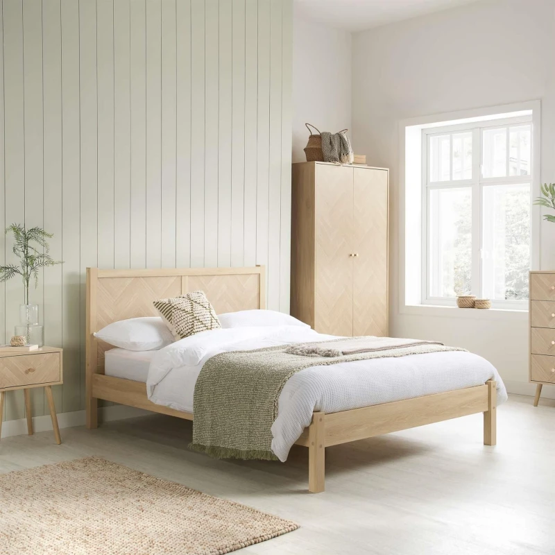 Image of Birlea Herringford 4ft6 Double Light Oak Wooden Bed Frame