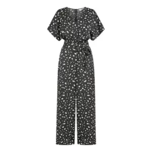 image of Yumi Black Dash Print Satin Jumpsuit - Black