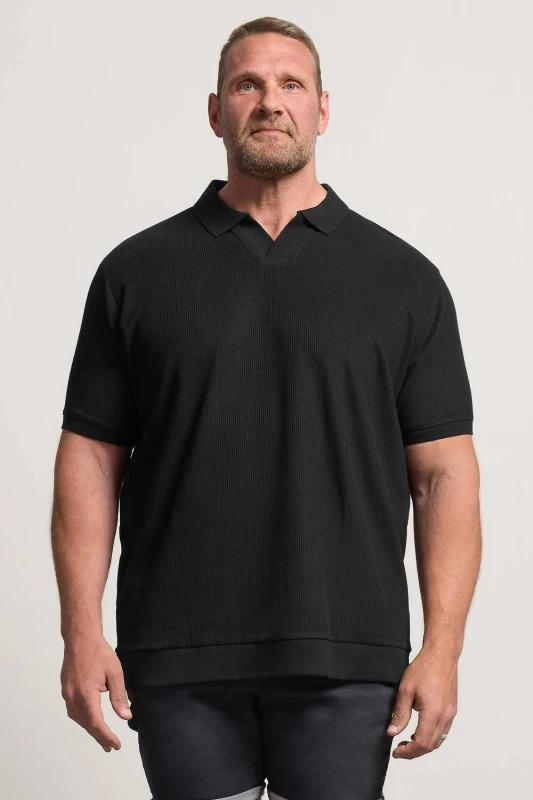 Image of BadRhino Mens Ribbed Trophy Polo Shirt in Black Size: 3XL Black Male 3XL