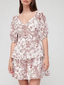 Image of Ted Baker Elizaaa Broderie Mini Dress with Puff Sleeves - White, Size 1=8, Women
