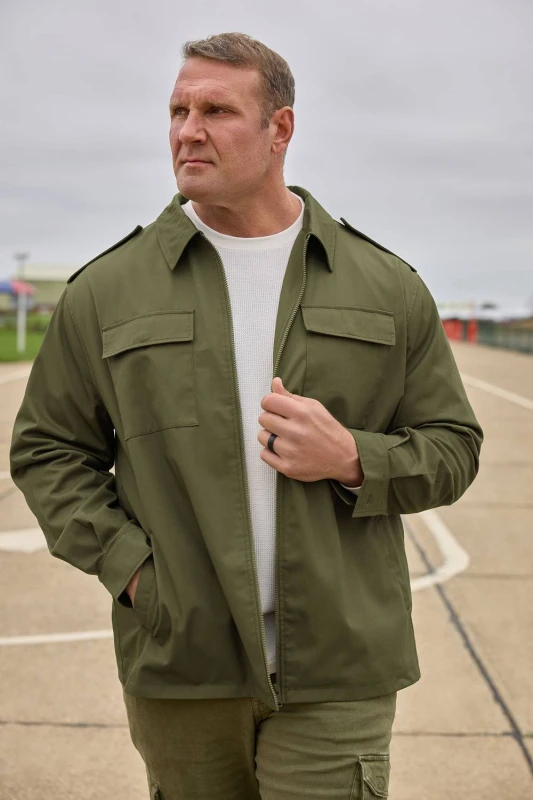 Image of BadRhino Mens Military Zip Through Overshirt in Olive Size: 7-8XL Olive Male 7-8XL