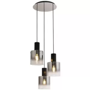 image of Round Ceiling Cluster Pendant, 3 Light Adjustable E27, Black, Smoke Fade Glass - Luminosa Lighting