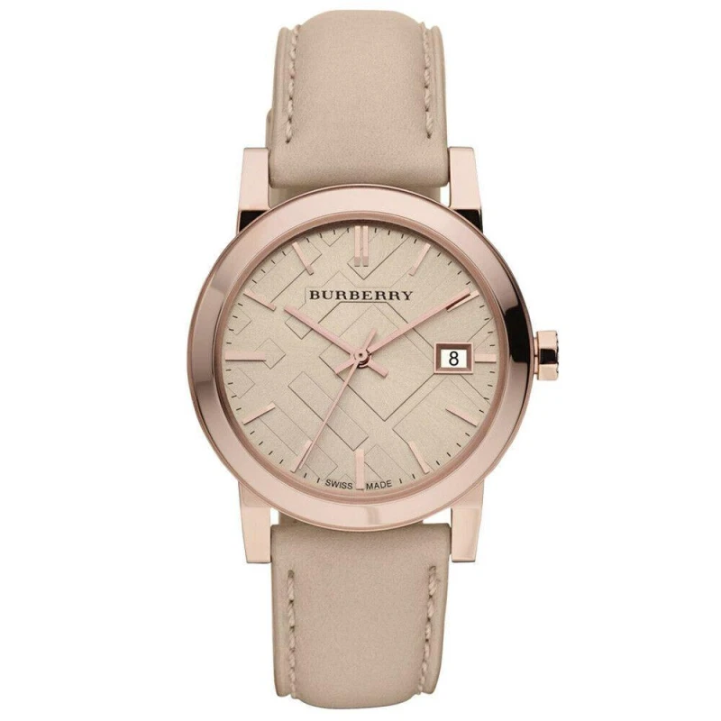 Image of Burberry Burberry BU9109 Rose Gold Tone Beige Check Dial Womens Watch 34mm gold gold