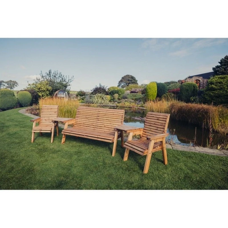 Image of Churnet Valley Garden Furniture Ltd Valley 5 Seat Set 1X3B 2XC Angled Tray - Timber - Fully Assembled in Brown Brown Unisex
