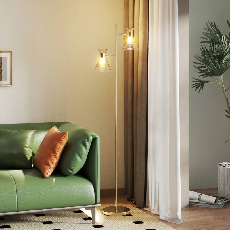 Image of HOMCOM Standing Lamp with Adjustable Dual Head, Modern Floor Lamp, Gold Tone Gold Unisex