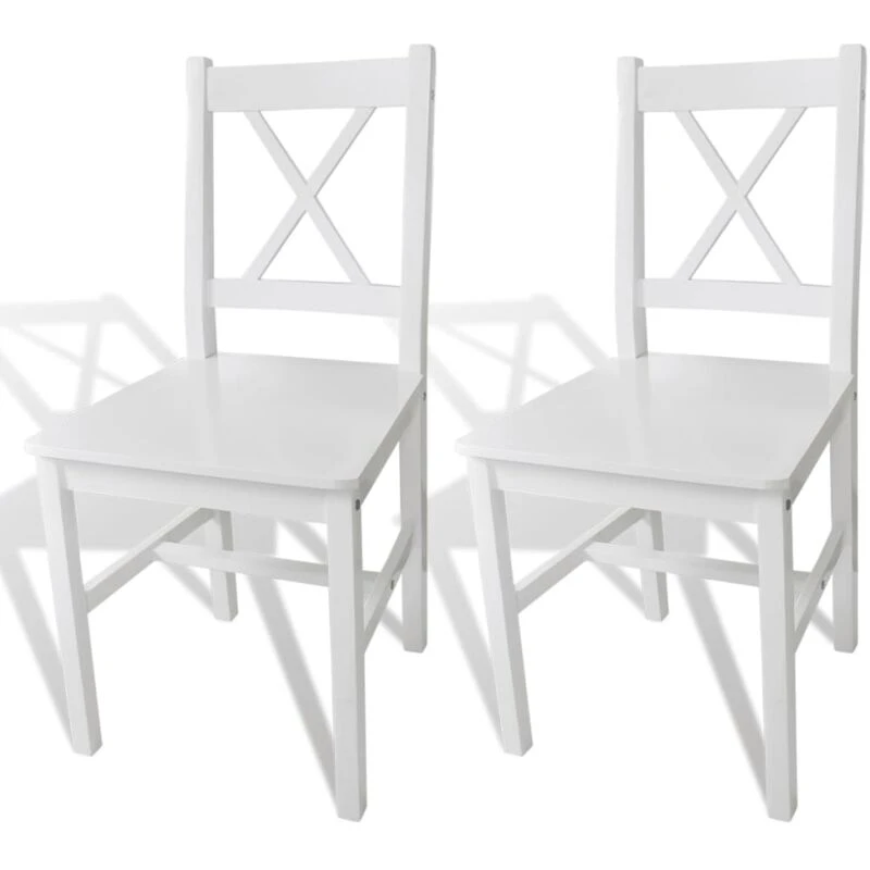 Image of vidaXL 2x Dining Chairs Wood White Home Kitchen Living Room Furniture Seat