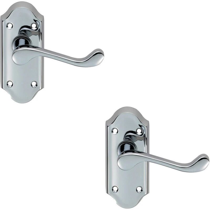 Image of Loops 2x PAIR Victorian Scroll Lever on Short Latch Backplate 112 x 48mm Chrome Multi