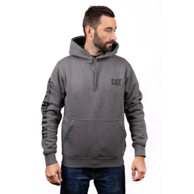 Image of Caterpillar Trademark Banner Hooded Sweatshirt Dark Grey