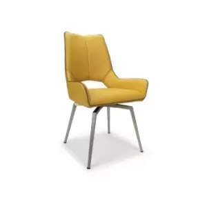 image of Shankar - Pair Of Mako Swivel Leather Effect Yellow Dining Room Chair