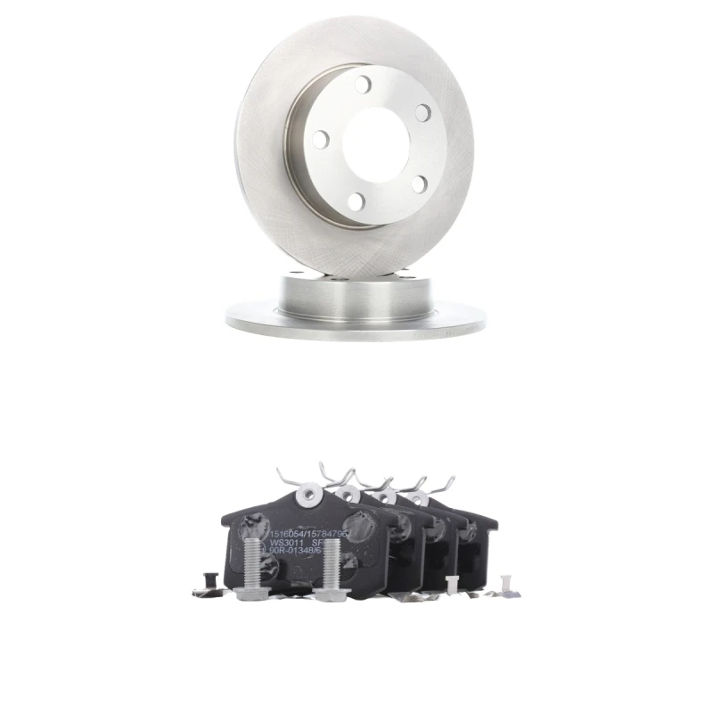 Image of RIDEX 3405B1877 Brake disc and pads set Rear Axle, Brake Disc Type: Solid, not prepared for wear warning indicator Brake Set,disc brakes (3405)