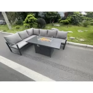 Image of Fimous 6 Seater Outdoor Dark Grey Aluminum Corner Sofa Complete Dining Set with Gas Fire Pit and Gas Heater