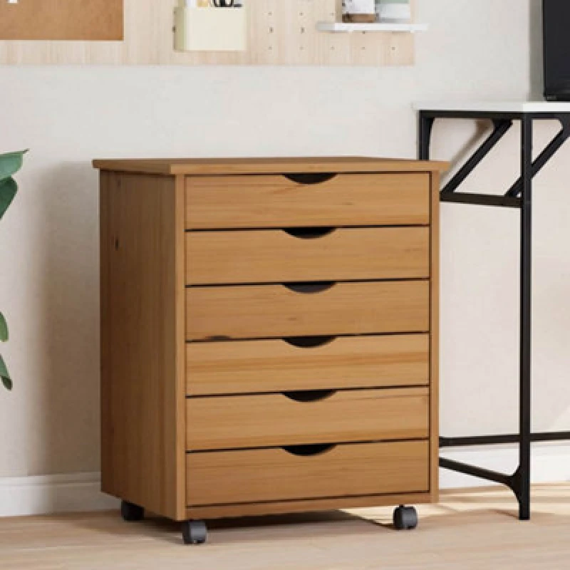 Image of VIDAXL Rolling Cabinet with Drawers moss Honey Brown Solid Wood Pine Vidaxl 355891