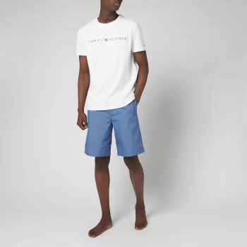 Image of Tommy Hilfiger Mens Short Sleeve Woven Sleep Set - White/Iron Blue - XL