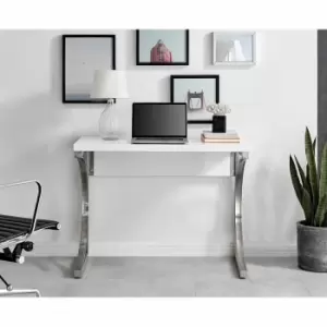 Image of Furniture Box Valencia White High Gloss And Chrome Desk For Home Working Office