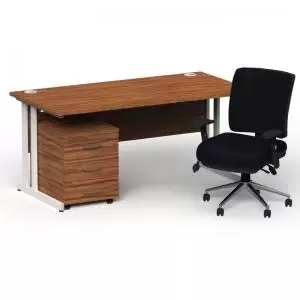 Image of Impulse 1600800 White Cant Desk Walnut 3 Dr Mobile Ped & Chiro