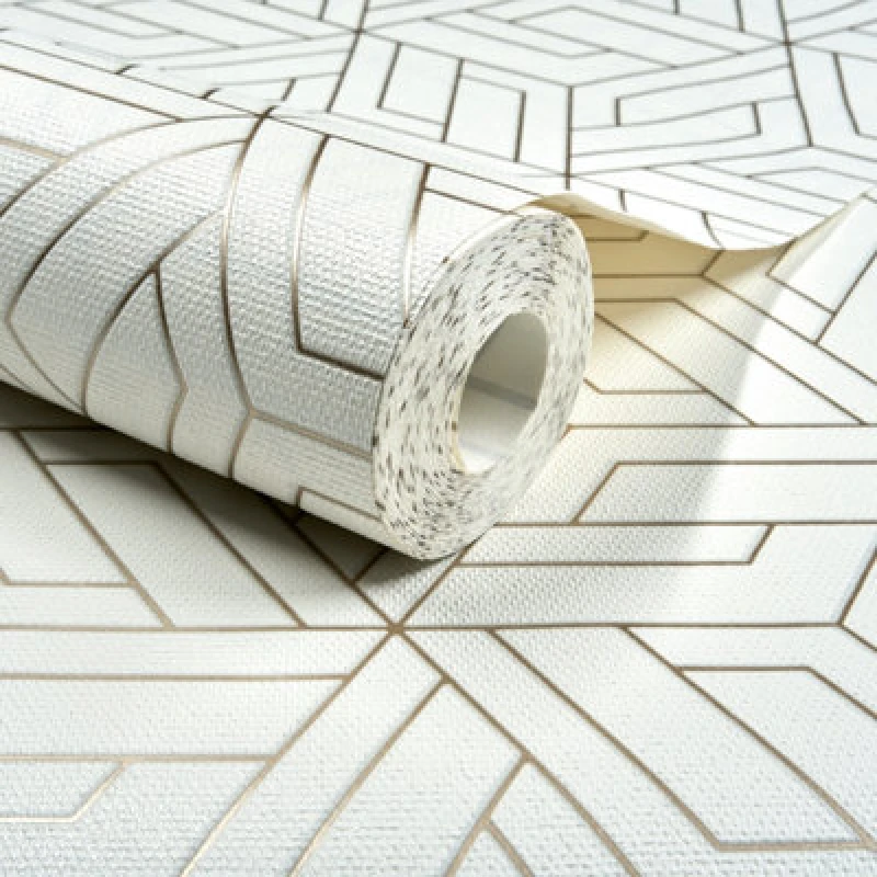 Image of Grandeco Cobra Geometric Pattern Metallic Blown Vinyl Wallpaper, White