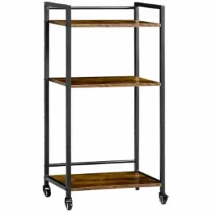 image of HOMCOM 3-tier Printer Stand With Lockable Wheels For Home Office Rustic Brown