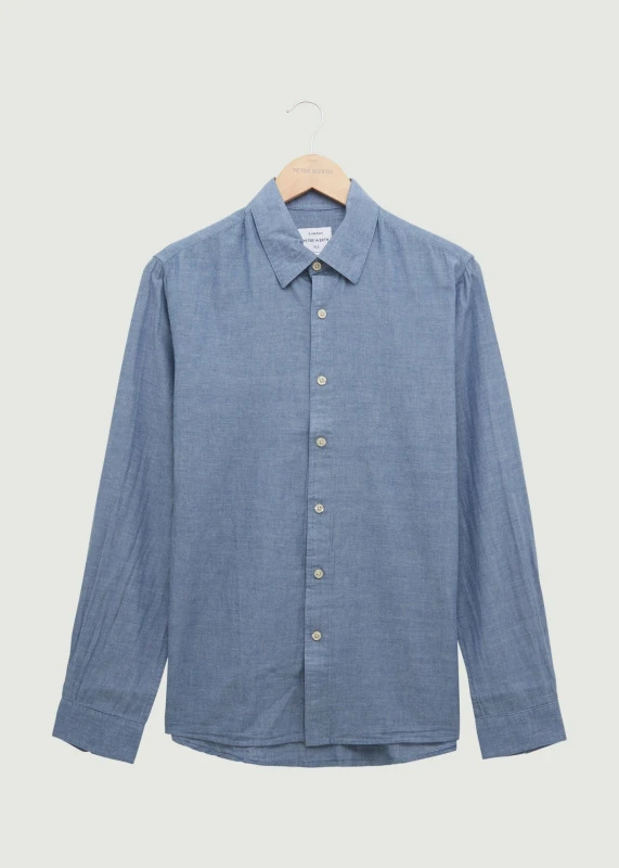 Image of Peter Werth Mens Harlan LS Shirt in Indigo Size: Medium Indigo Male M
