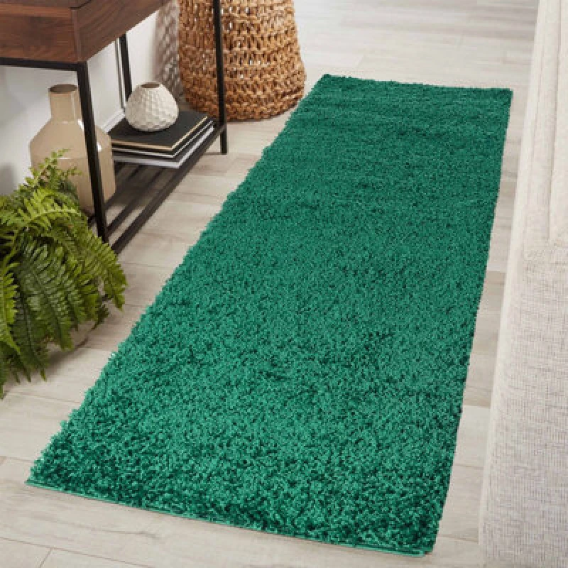 Image of Desire Rugs Plain Living Room Shaggy Area Rugs Emerald Runner 60X220 Cm