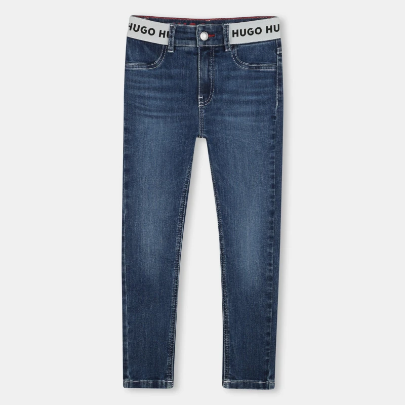 Image of Hugo Kids Logo Tape Skinny Fit Stretch Denim Skinny Jeans Blue Z10 female 8Y
