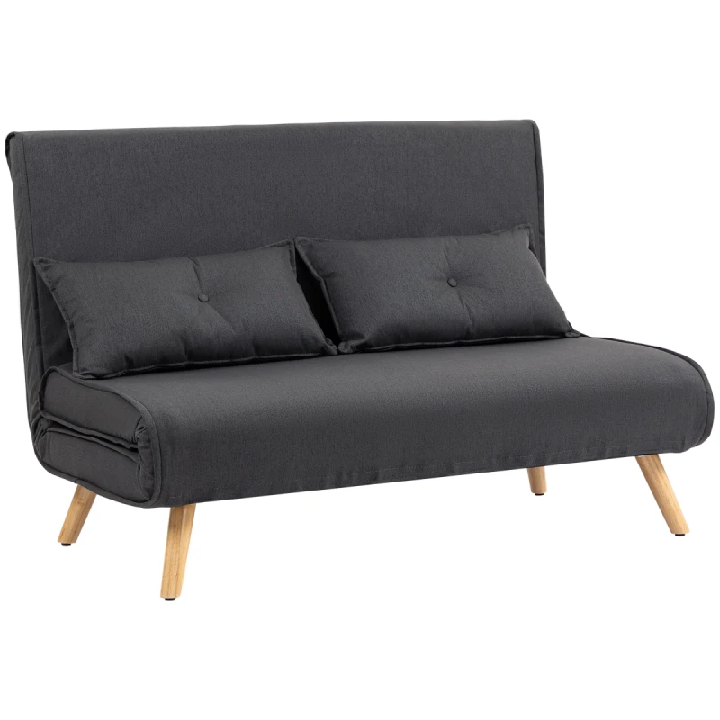 Image of HOMCOM HOMCOM 2 Seater Sofa Bed, Click Clack Convertible Bed Settee with Pillows in Dark Grey Dark Grey 2 Seater Unisex 5063603056558