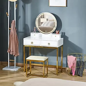 Image of Homcom Dressing Table Set with 3-Color Touch Screen Mirror and 4 Drawers White