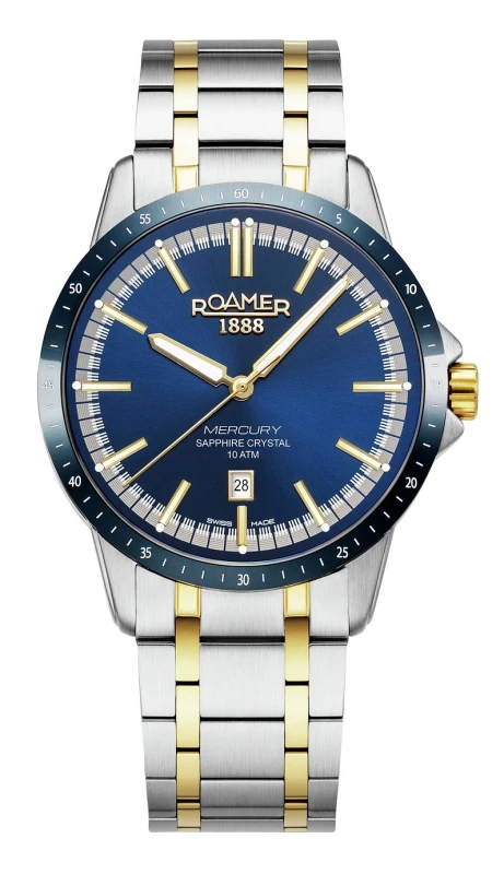 Image of Roamer of Switzerland Roamer Mercury Classic Blue Dial Duotone Bracelet Mens Watch