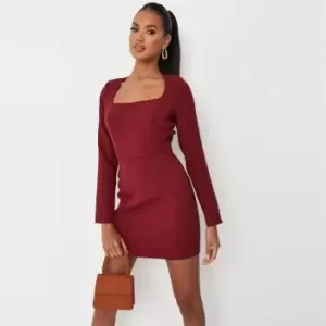 Missguided Back Long Slv Mini Dress - Red