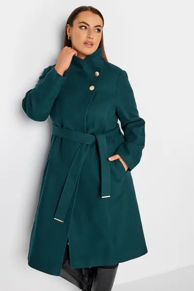 image of Yours Belted Military Coat Teal