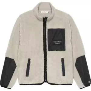 Image of Calvin Klein Jeans Sherpa Mix Media Zip Through - Beige