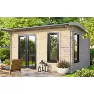Image of Power Sheds 14 x 8ft Left Hand Door Apex Notched Logs Log Cabin