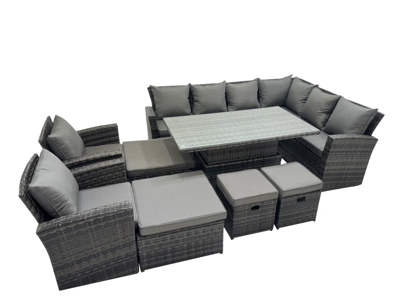 Image of Fimous 12 Seat Rattan Garden Furniture Corner Sofa Set with 4 Footstool in Dark Grey Dark Grey Unisex