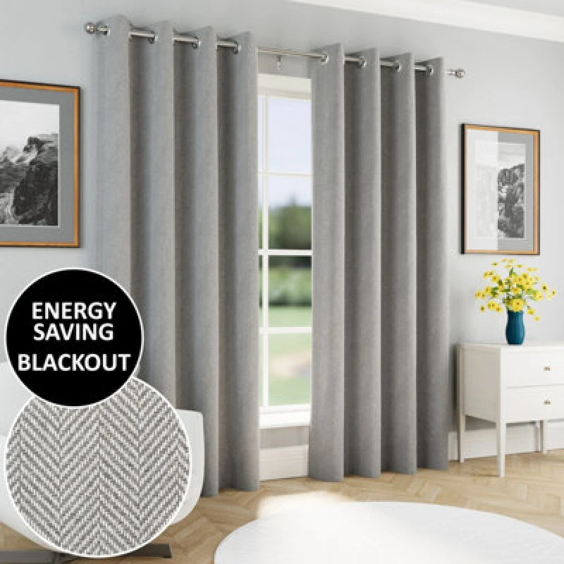 Image of Enhanced Living Chester Grey 90 X 90" (229X229Cm) Eyelet Thermal Noise Reducing Blackout Curtains (Pair)