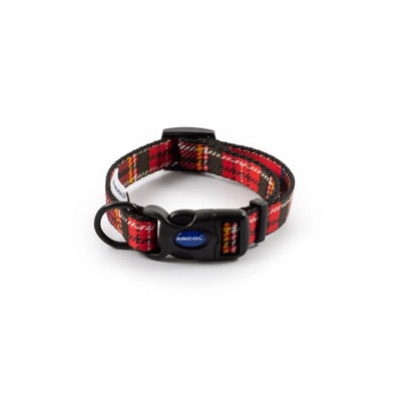 Image of Ancol Red Tartan Print Comfortable Nylon Adjustable 45-70cm Dog Collar Red