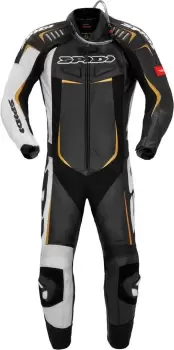 Image of Spidi Track Wind Pro One Piece Motorcycle Leather Suit, black-gold, Size 48, black-gold, Size 48