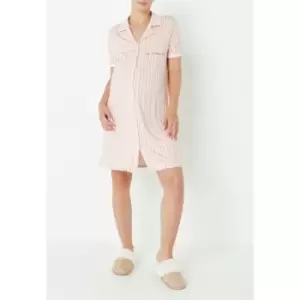 image of Missguided Pinstripe No Sleep Club Maternity Night Shirt Dress - Pink