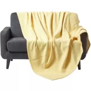 Image of Cotton Halden Chevron Yellow Throw, 225 x 255cm - Yellow - Homescapes