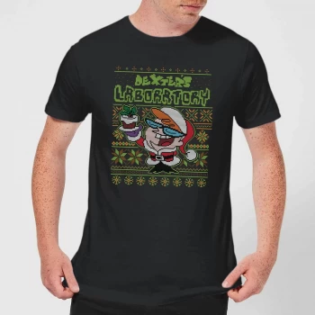 image of Dexter's Lab Pattern Mens Christmas T-Shirt - Black - 3XL - Black