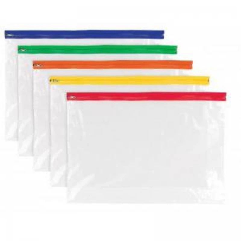 Image of Tiger Polythene Zippy Bags A3 Assorted Colour Zips (Pack 25) - 302137