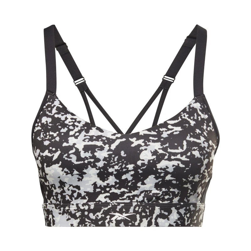 Image of Reebok Lux Speckle Modern Safari Strappy Bra Womens Medium Impact Sports - Black 10