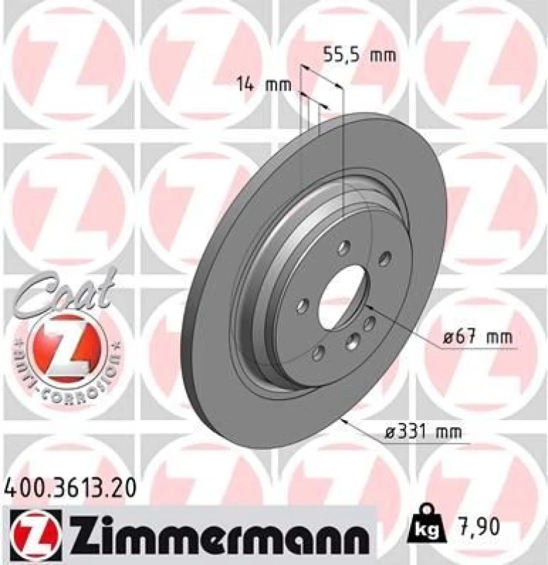 Image of ZIMMERMANN Brake disc ZIMMERMANN 400.3613.20