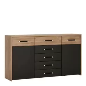 image of Monaco 2 Door 5 Drawer Wide Cupboard In Oak Effect And Black