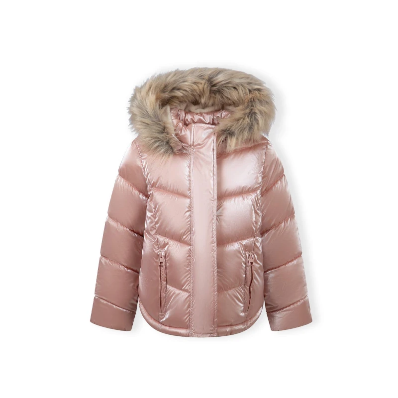 Image of Minoti Girls winter jacket with metallic finish and faux fur pink Pink female 2-3 Yrs