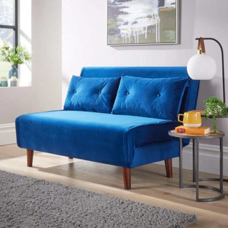 Image of Home Source Luna Velvet 2 Seater Double Sofa Bed Light Grey